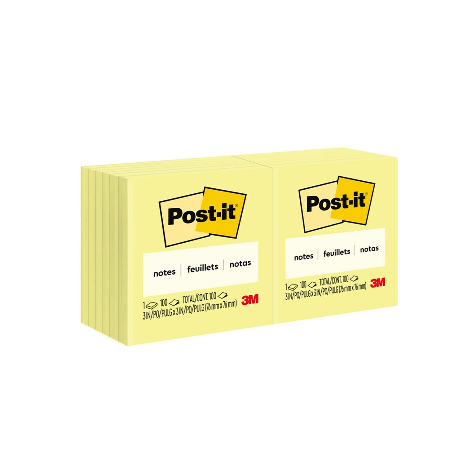 Post-it Sticky Notes, 3 x 3, Canary Collection, 100 Sheets/Pad, 12 Pads/Pack (654-12YW)