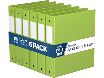 Davis Group Premium Economy 1 1/2 3-Ring Non-View Binders, Lime Green, 6/Pack (2312-24-06)