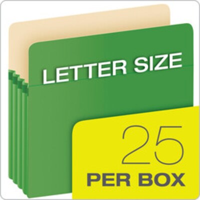 Pendaflex Color File Pockets, 3 1/2" Expansion, Letter Size, Green, 25/Carton (1524CT GRE)