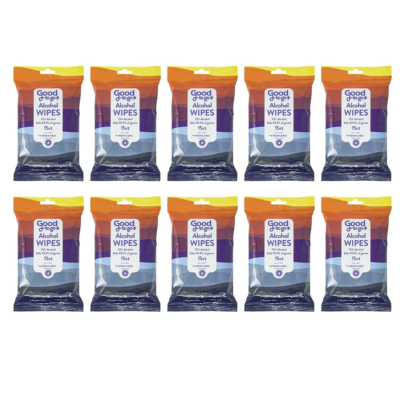 Handy Solutions Good To Go Alcohol Wipes - 15 Wipes, 10 ct Bag - CT of 12 (120 ea)