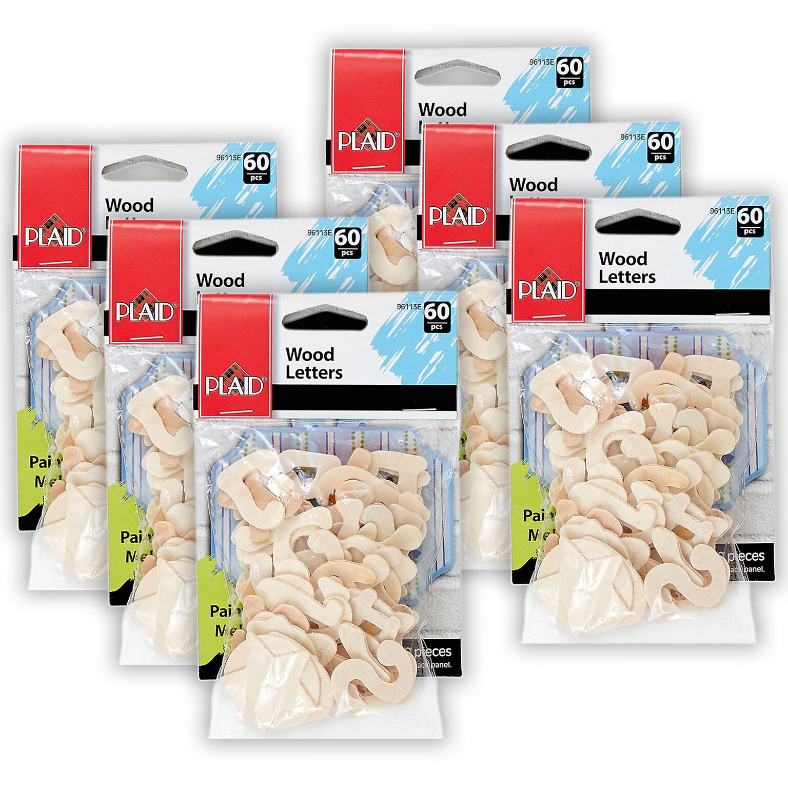 Plaid Wood Letters, 1, Tan, 60/Pack, 6 Packs/Bundle (PDE96113-6)