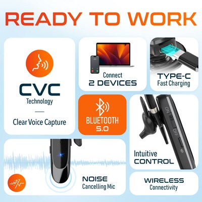 Delton 22X Wireless Noise Canceling Bluetooth Headset, Black (DBH22X)