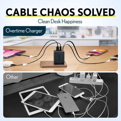 Overtime D36 4-in-1 USB-A/USB-C Wall Charger with USB-C Cables, Black (OCAH36CLBK)