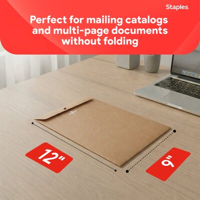Staples Clasp & Moistenable Glue #10 Catalog Envelope, 9" x 12", Natural Brown, 100/Box (ST19964-CC)