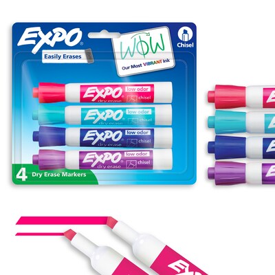 Expo Low Odor Dry-Erase Marker, Assorted Colors, Chisel Tip, 4/Pack (1927523)