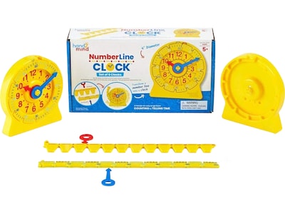 hand2mind NumberLine Clock Mini Student Clock, Yellow, 6/Set (92287)