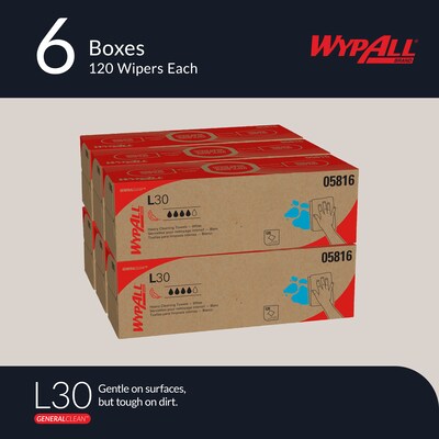 WypAll GeneralClean L30 Cellulose Cleaning Wipers, 16.4 x 9.8, White, 120 Wipers/Box, 6/Carton (05816)