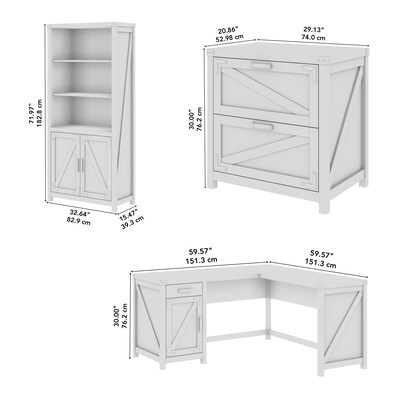 Bush Furniture Knoxville 60"W L Shaped Desk with Lateral File Cabinet and 5 Shelf Bookcase, Reclaimed Pine (CGR005RCP)