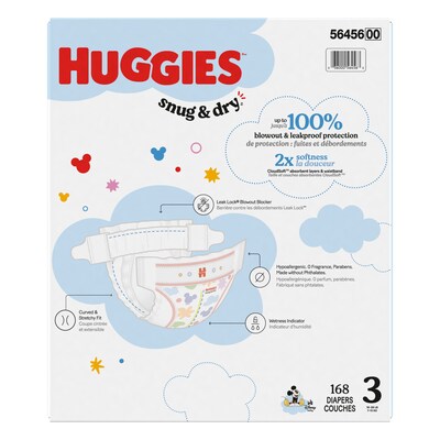 Huggies Snug & Dry Baby Diapers, Size 3, 168/Carton (51520/56456)