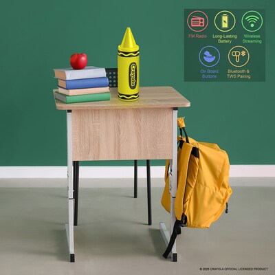 Crayola Wireless Bluetooth Portable Crayon Speaker with FM Radio, Yellow (CBT450Y)