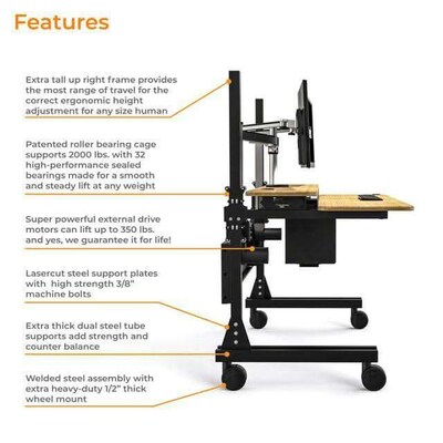 VersaDesk Foundry Bench 48"W Electric Rectangular Adjustable Standing Desk, Bamboo/Black (FB4830-BNB-APP)