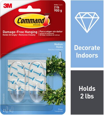 Command Medium Oval Hooks, 2 lb., 2/Pack (17091CLR-ES)