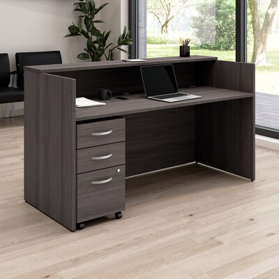 Bush Business Furniture Arrive 72"W Reception Desk with Shelf and Mobile File Cabinet, Storm Gray (ARV005SG)