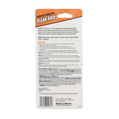 Gorilla Clear Grip Contact Adhesive, 3 oz., Crystal Clear (8040002)