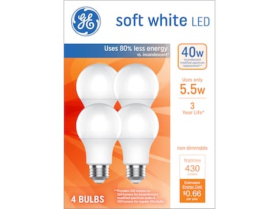 GE 5.5 Watt Soft White LED General-Purpose Bulb, 4/Pack (93131062)