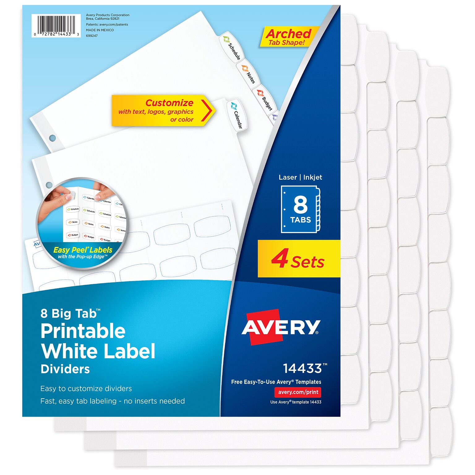 Avery Big Tab Printable Paper Dividers with White Labels, 8 Tabs, 4 Sets/Pack (14433)