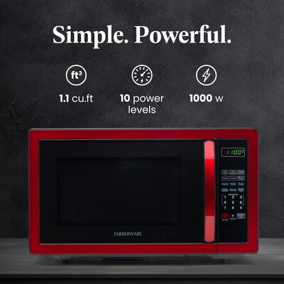 Farberware Classic 1.1 Cu. Ft. Countertop Microwave, Metallic Red (FMO11AHTBKN)
