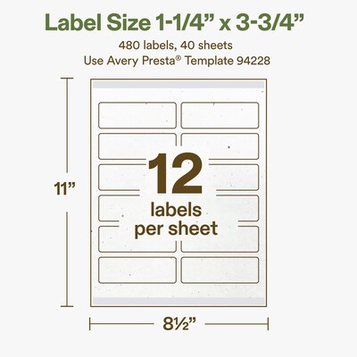 Avery Hemp Rectangle Laser/Inkjet Multipurpose Labels, 1-1/4" x 3-3/4", Off-White (480/Box)