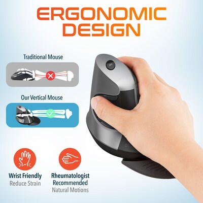 Delton S22 Wireless Ergonomic Vertical Optical Mouse, Gray/Black (DMERGS22-WB)