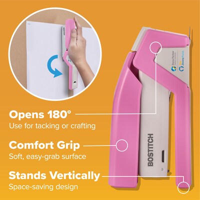 Bostitch Paperpro Reduced-Effort Desktop Stapler, 20-Sheet Capacity, Staples Included, Pink (PPR1588)