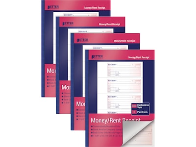 Better Office 2-Part Carbonless Money/Rent Receipt Book, 7.63 x 10.88, 200 Sets/Book, 4 Books/Pack