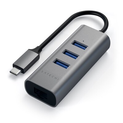 Satechi Type-C 2-in-1 USB 3.0 Aluminum 3 Port Hub and Ethernet Port, Space Gray (ST-TC2N1USB31AM)