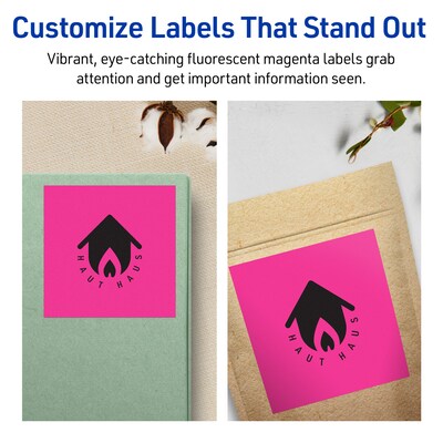 Avery Laser/Inkjet Square Multipurpose Labels, 4" x 4", Neon Magenta, 40/Pack (94100)