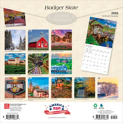 2026 BrownTrout Badger State Wisconsin Places 12 x 12 Monthly Wall Calendar (9798330706372)