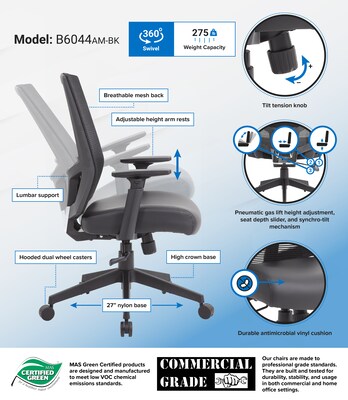 Boss Office Products Mesh/Vinyl Swivel Task Chair, Black (B6044AM-BK)