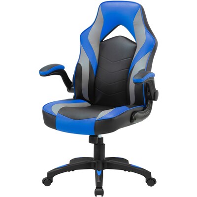 Lorell Vinyl Ergonomic Racing Gaming Chair, Black/Blue/Gray (LLR84395)
