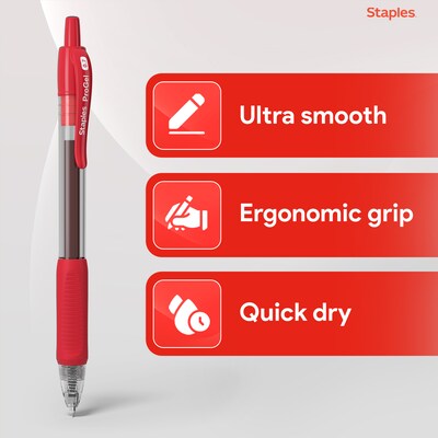 Staples Retractable Gel Pens, Fine Point, Red Ink, 12 Pack – Smooth Writing, Quick-Dry Pens for Notes, Editing & Office Use