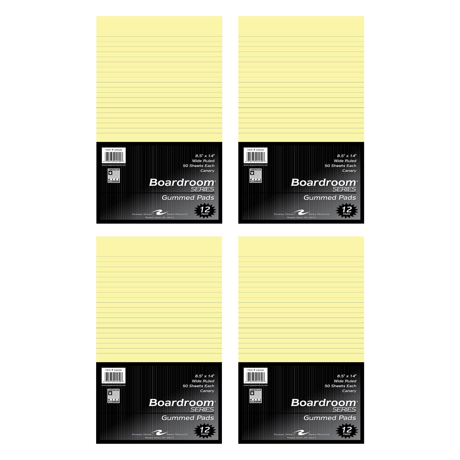 Roaring Spring Paper Products Boardroom Series Notepad, 8.5 x 14, Wide Ruled, Canary, 50 Sheets/Pad, 48 Pads/Carton