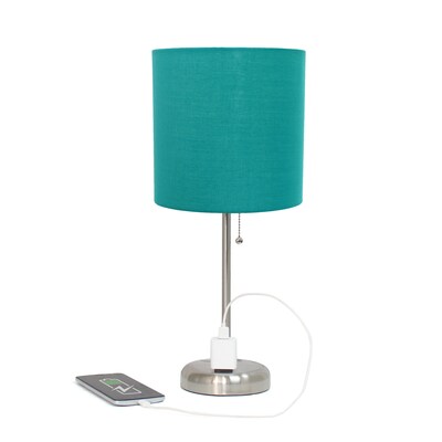 Simple Designs 19.5" LED Table Lamp, Brushed Steel/Teal Shade (LT2024-TEL-CCLB)