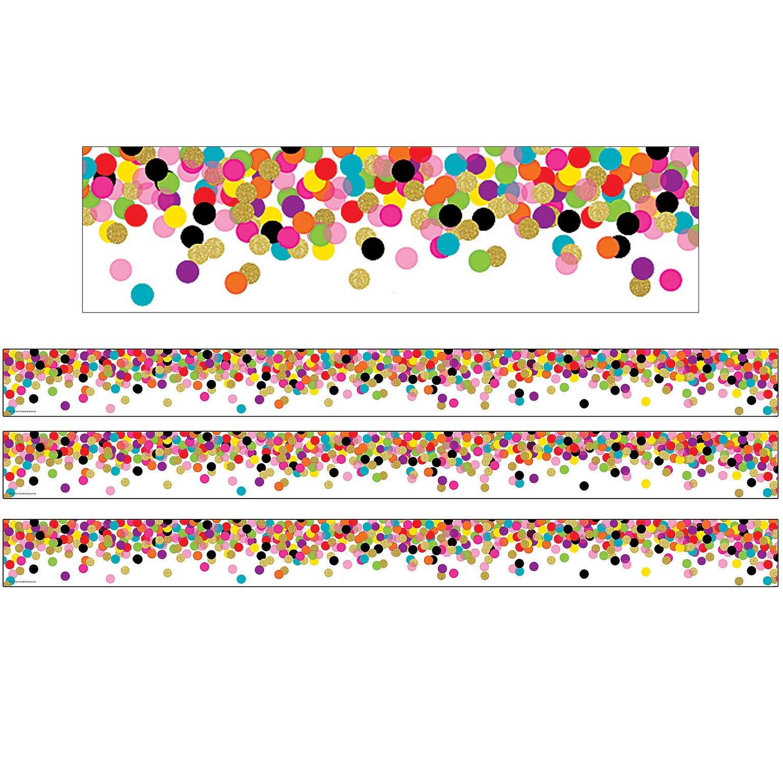 Teacher Created Resources Confetti Straight Rolled Border Trim, 3 x 50 ft., 3 Rolls/Bundle (TCR8952-3)