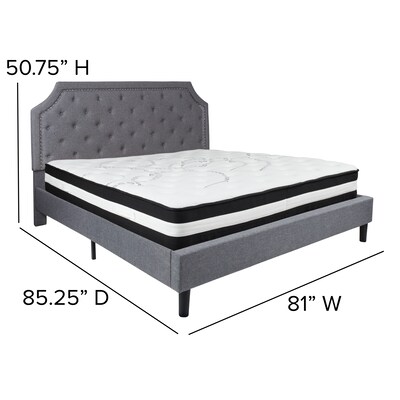 Flash Furniture Brighton Tufted Upholstered Platform Bed in Light Gray Fabric with Pocket Spring Mattress, King (SLBM12)