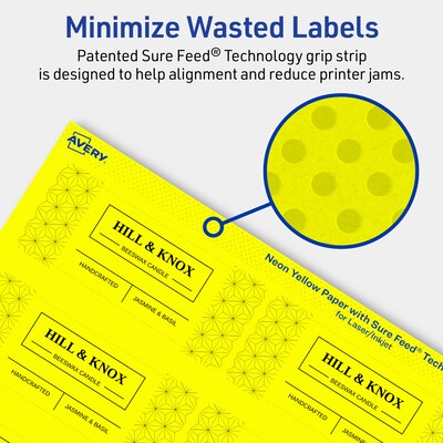 Avery Laser/Inkjet Rectangle Multipurpose Labels, 1.5" x 3.75", Neon Yellow, 400/Pack (94205)