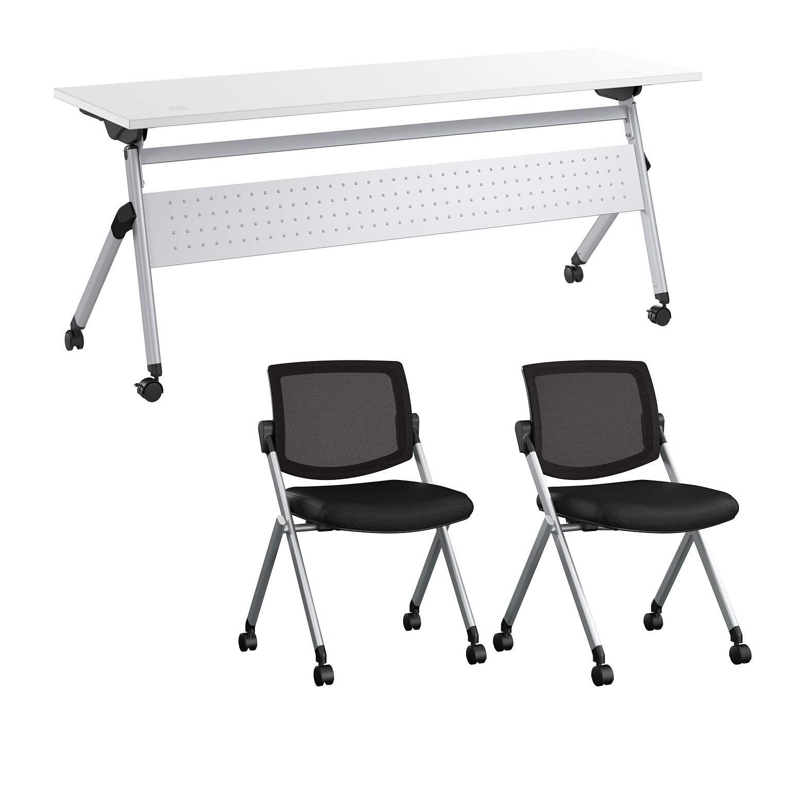 Bush Business Furniture Envision 72W Foldable Training Room Table with 2 Chairs, White (NVS004WH)