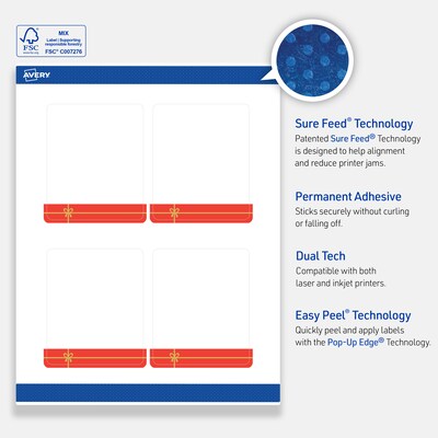 Avery Rectangle Multipurpose Labels, 4" x 3-1/3", White, 40/Pack (19479370549)