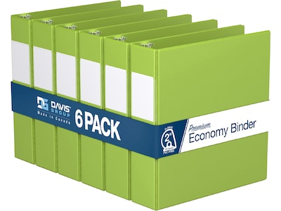 Davis Group Premium Economy 2 3-Ring Non-View Binders, D-Ring, Lime Green, 6/Pack (2304-24-06)