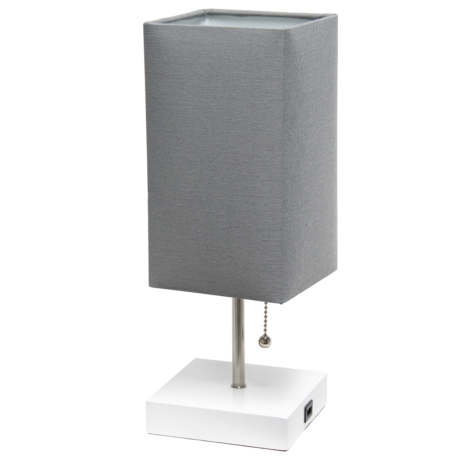 Simple Designs Petite White Stick Lamp with USB Charging Port and Fabric Shade, Gray (LT1088-GOW)