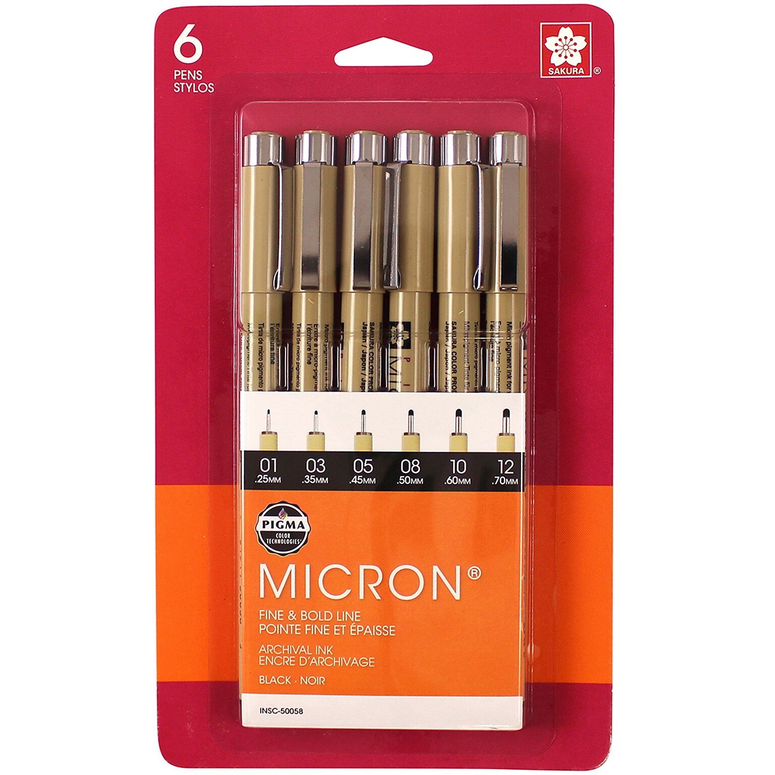 Sakura Pigma Micron Pens, Black, 6/Pack (SAK50058)