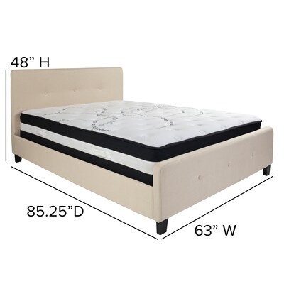 Flash Furniture Tribeca Tufted Upholstered Platform Bed in Beige Fabric with Pocket Spring Mattress, Queen (HGBM19)