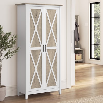 Bush Furniture Key West 66"H Storage Cabinet with 5 Shelves, Shiplap Gray (KWS266G2W-03)