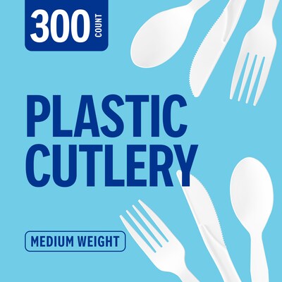 Perk™ Polystyrene Assorted Cutlery, Medium-Weight, White, 300/Pack (PK56406)