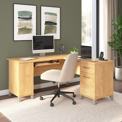 Bush Home Somerset 60 W L Shaped Office Desk with Storage, Maple Cross (WC81430K)