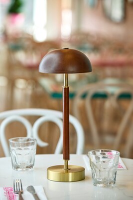 Adesso Ronny LED Cordless Table Lamp, 14.6"H, Antique Brass/Walnut Wood (3064-15)