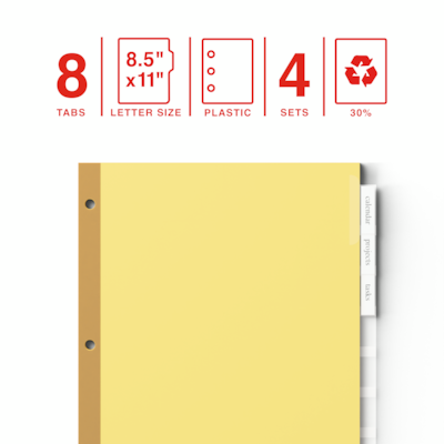 Staples Big Tab Insertable Dividers, 8-Tab, Clear, 4/Pack (13516)