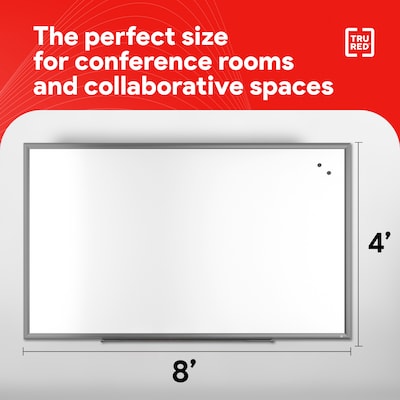 TRU RED™ Magnetic Porcelain Dry Erase Board, Gunmetal Frame, 8' x 4' (TR61188)
