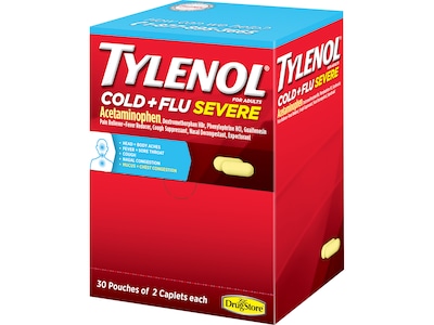 Tylenol Cold + Flu Severe Acetaminophen Caplet, 2/Pouch, 30 Pouches/Box (64568)