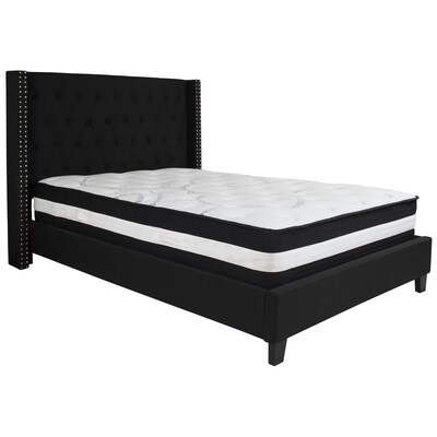 Flash Furniture Riverdale Tufted Upholstered Platform Bed in Black Fabric with Pocket Spring Mattress, Full (HGBM38)
